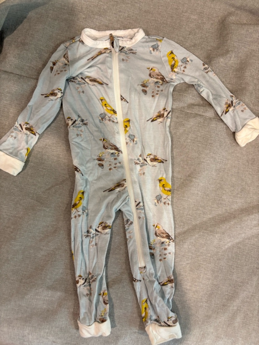 Milkbarn Light Blue Bird-Print Zip One-Piece pajamas NWOT
